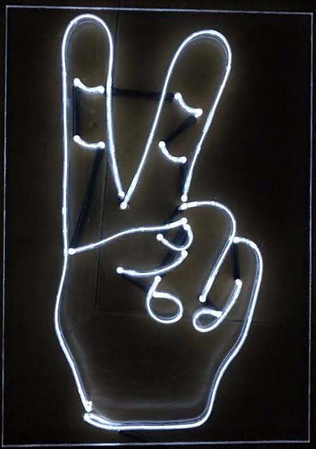 victory sign in faux neon, el wire