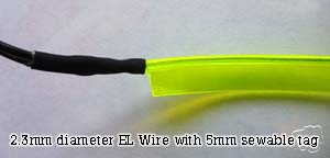 Sewable EL Wire - 5 metre of Tron Glow Wire + Easy Sew Tag Strip *£3.50 a  metre*