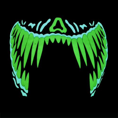 Glowing teeth mask in green and blue