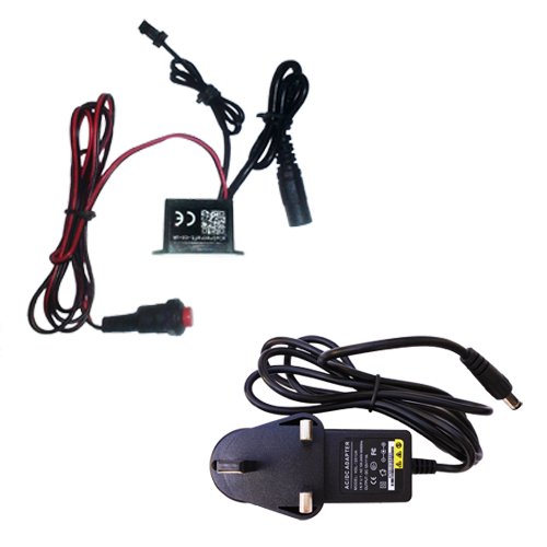12v-small-adaptable water resistant driver inverter for up to 5m of el wire with trigger switch and UK mains adapter plug