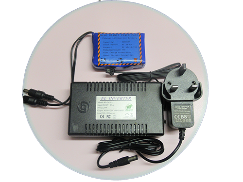 33cm diameter EL panel for telescope flat-field correction powered by a 3000mAh rechargeable Li-ion battery pack and supplied with a 1A charger