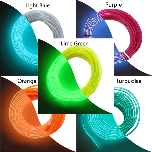 Light painting el wire set (LLBPOT) with lime green, light blue, purple,orange and turquoise