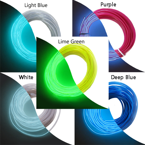 Light painting el wire set (LLBPWB) with lime green, light blue, purple, white and deep blue