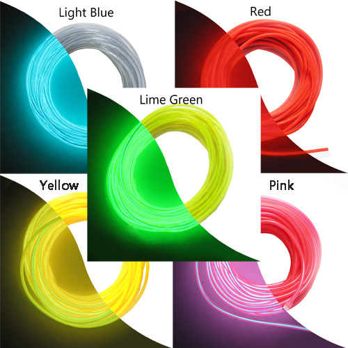 Light painting el wire set (LLBRYP) with lime green, light blue, red, yellow and pink
