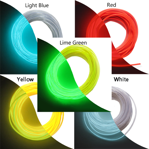 Light painting el wire set (LLBRYW) with lime green, light blue, red, yellow and white