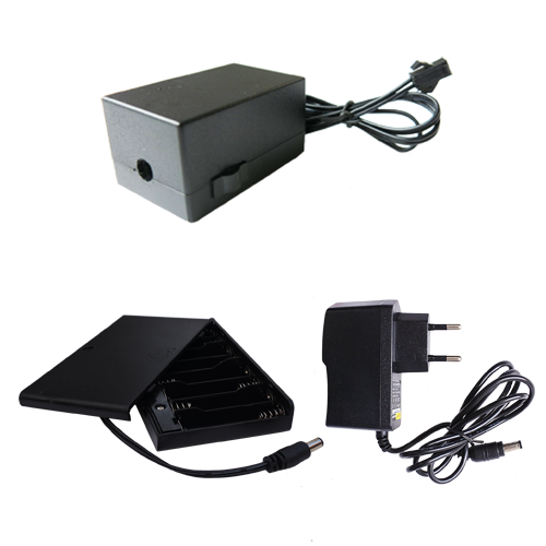 mains powered driver for 5-15m of el wire with European mains adapter plug and 8xAA battery box