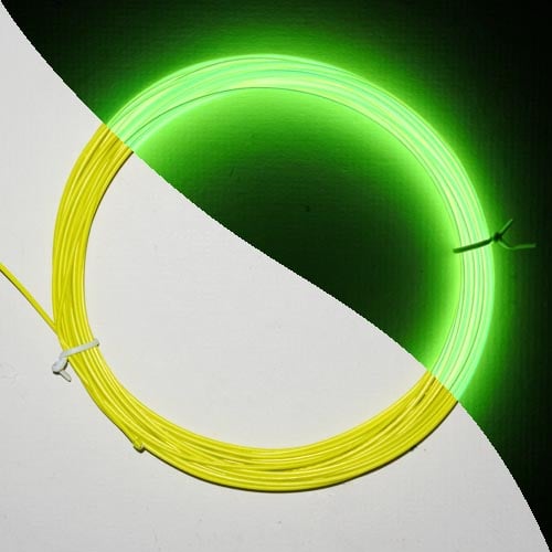 Lime Green maxi el wire 1.5mm lit and unlit to demonstrate brightness and colour