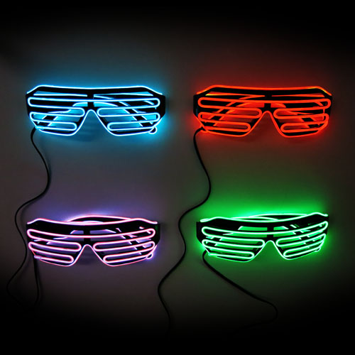 Glow EL Wire Black Shutter Glasses with single colour