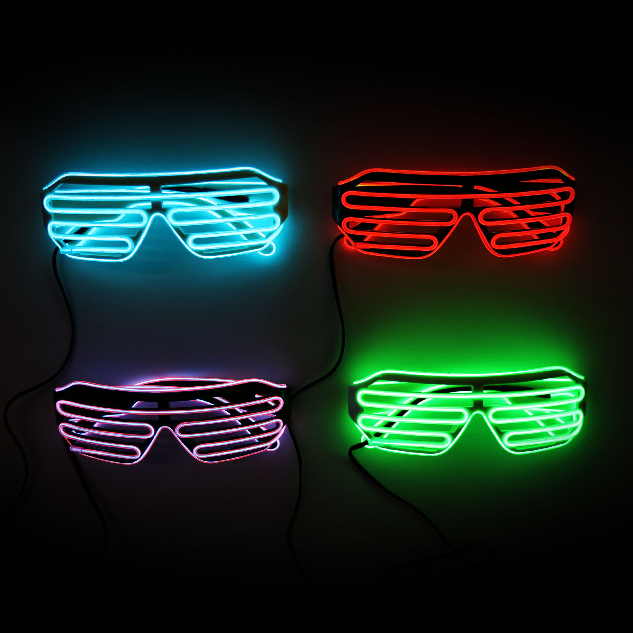 glow el shutter glasses on black or white with one el wire colour