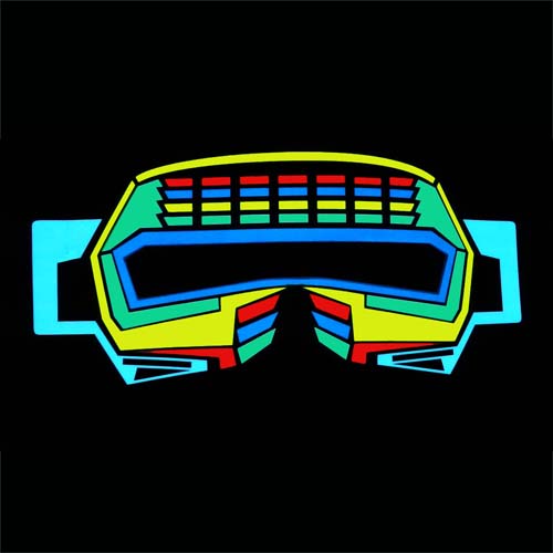 el glowing robot style headband with slit of eyes and comes complete with sound activated driver
