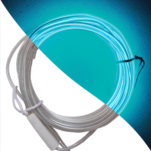 stiff 2.3mm el wire in aqua - lit and unlit