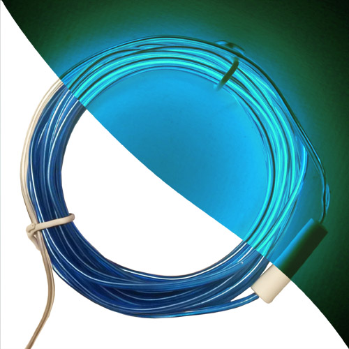 Stiff El Wire 2.3mm bendy and mould-able in blue on and off