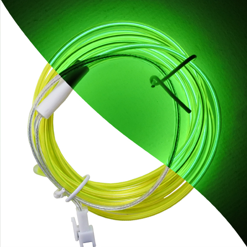 Stiff 2.3mm el wire in lime green - lit and unltit