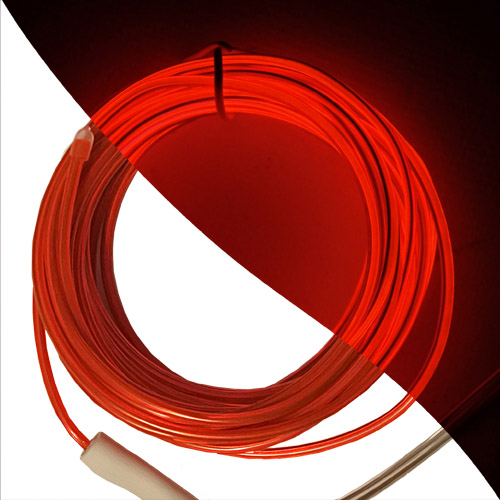 Stiff El Wire 2.3mm bendy and mould-able in red on and off